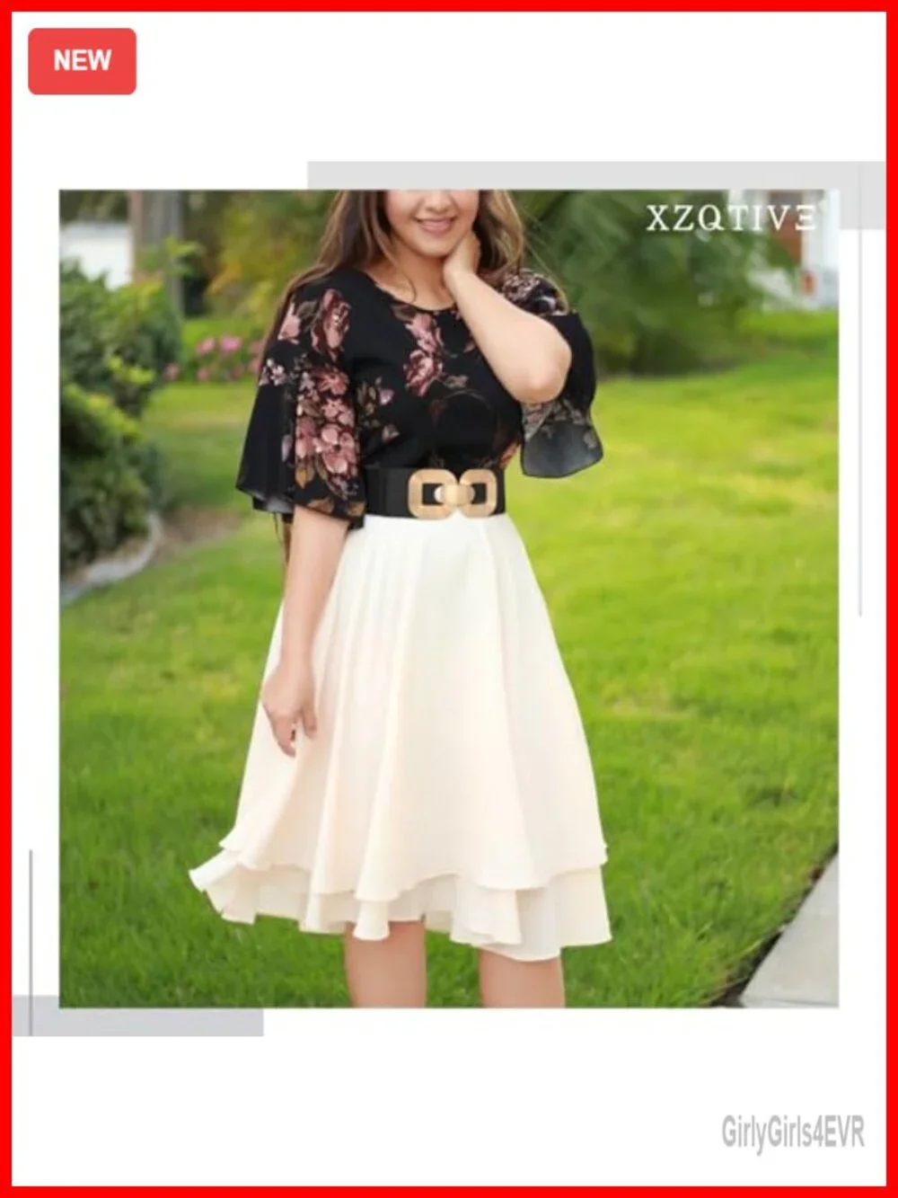 Wide Elastic Belt with Gold Metal Buckle - Stretchy Waist Belt for Dresses